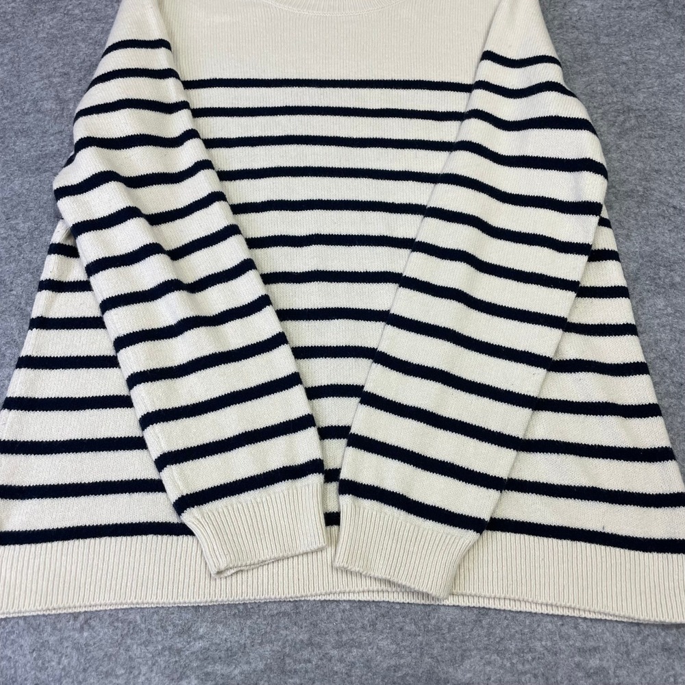 J. Jill Womens Small Tall Striped Button Shoulder Crewneck Sweater Cream Navy - Picture 7 of 15
